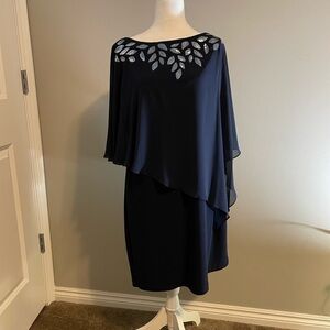 X by Xscape Navy Blue Sheath Dress with Sequins Size 14